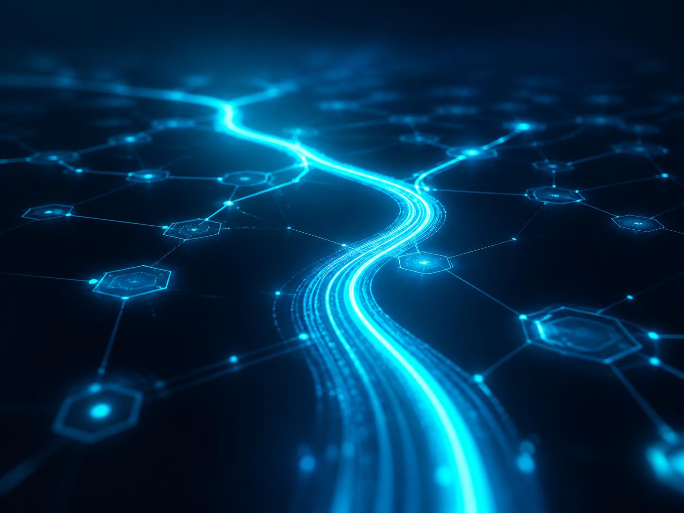 Abstract digital path of connected data nodes representing open technology infrastructure